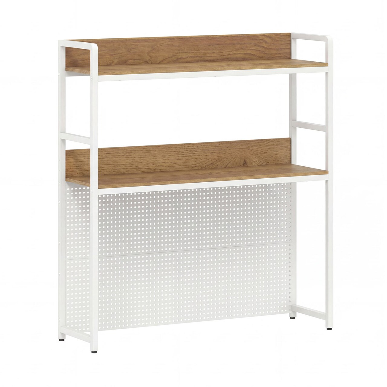 Desktop Bookshelf Hutch 2 Tier Monitor Stand with Pegboard Storage Organizer for Computer Desk Gaming Table Office Use